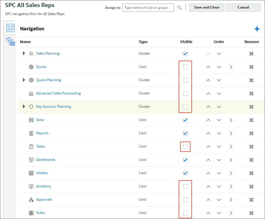 Quota card visibility